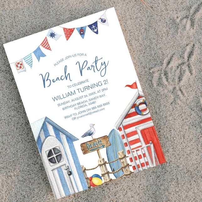 Invitation Sweet Watercolor Beach Party Anniversaire (Créateur téléchargé)