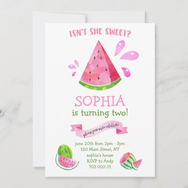 Invitation Sweet Watermelon été fête d'anniversaire fille (Devant)