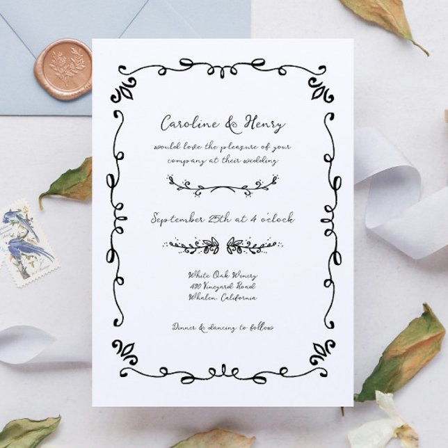 Invitation Sweet Whimsical manuscrit Mariage illustré (Créateur téléchargé)