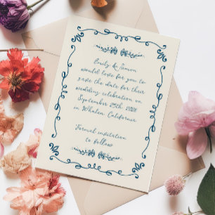 Invitation Sweet Whimsical Mariage manuscrit Enregistrer la d