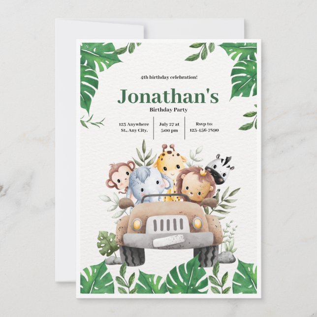 Invitation Sweet Woodland Forest Animaux 4ème anniversaire ga (Devant)