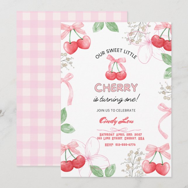 Invitation Sweetest Cherry 1st Custom Digital  (Devant / Derrière)