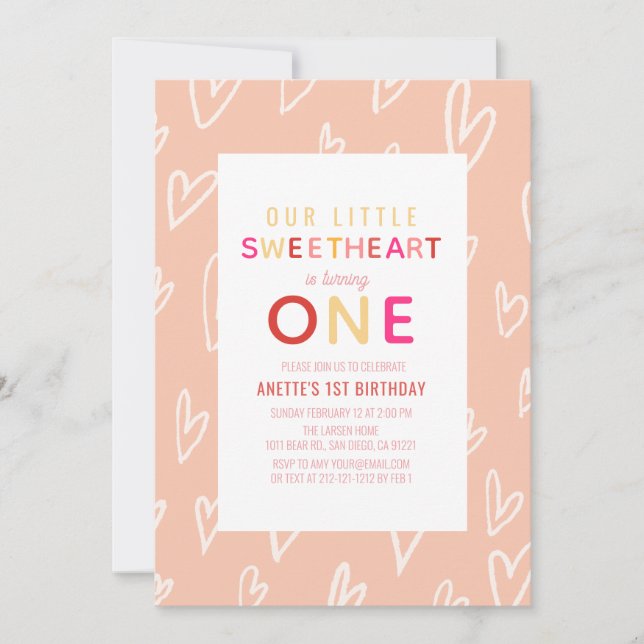 Invitation Sweetheart Pin Hearts Saint-Valentin 1er anniversa (Devant)