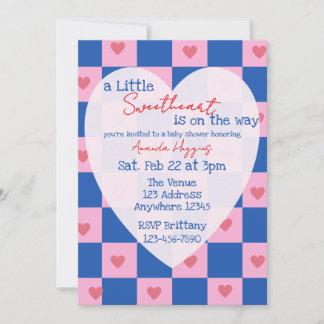 Invitation Sweetheart Pink Blue Checker Baby Shower