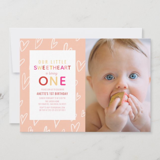 Invitation Sweetheart Pink Valentine's Day 1er anniversaire P (Devant)