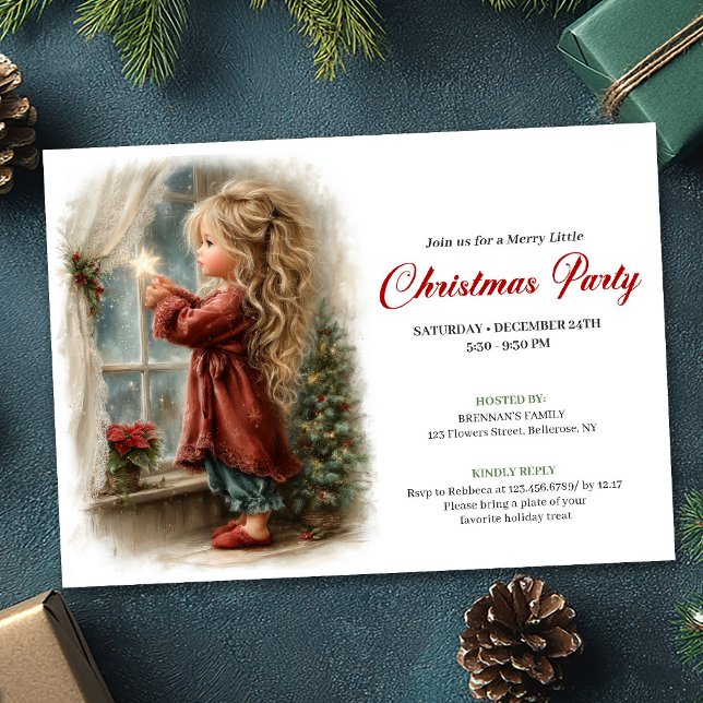 Invitation Sweetish Little Girl Awaiting Santa Editable  (Sweetish Little Girl Awaiting Santa Editable Invites)