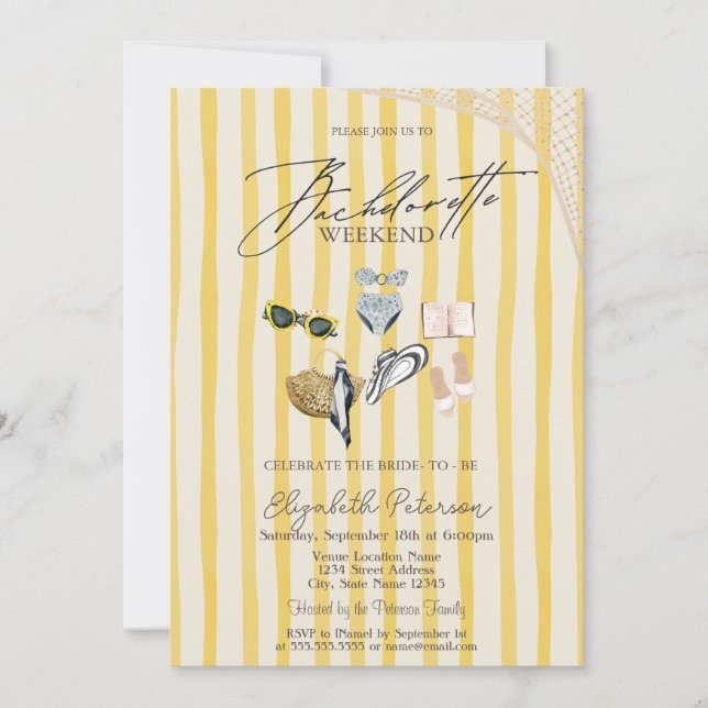 Invitation Swimming Suits Beach Yellow Stripes Bachelorette  (Devant)