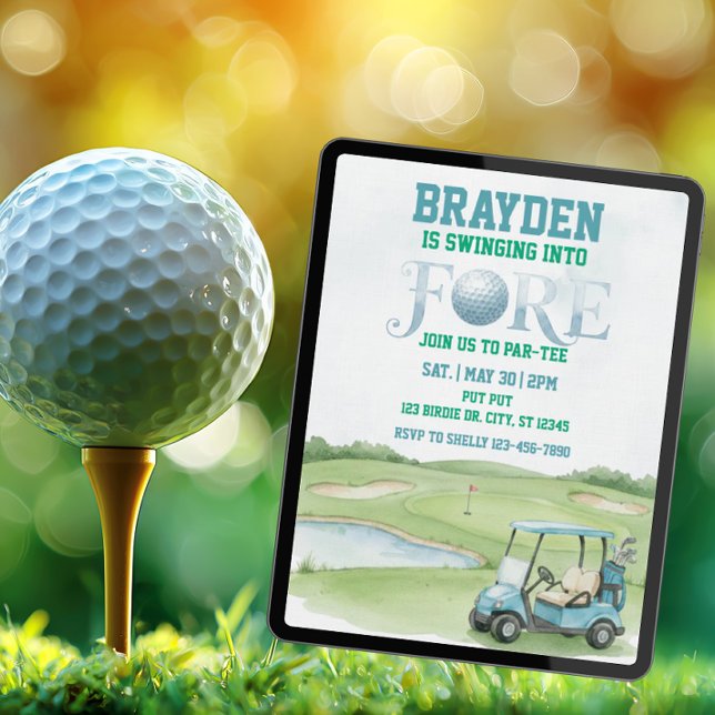Invitation Swinging Into Fore, Blue Golf 4th Birthday (Créateur téléchargé)