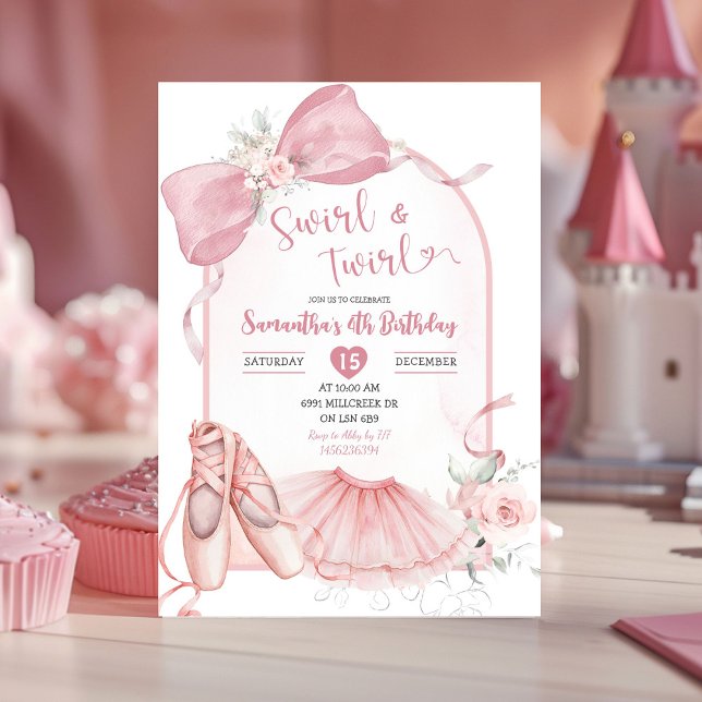 Invitation Swirl et Twirl Ballerina Coquette rose Anniversair (Créateur téléchargé)