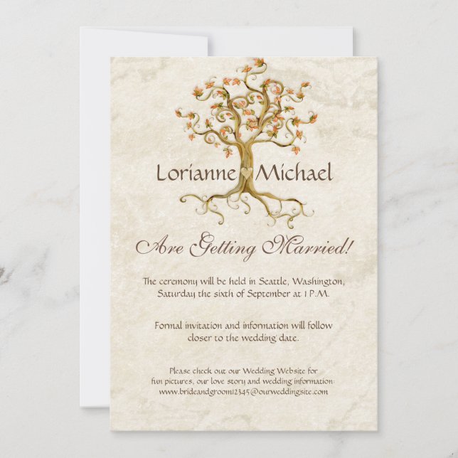 Invitation Swirl Tree Roots Antiquité Parchemin Mariage Enreg (Devant)