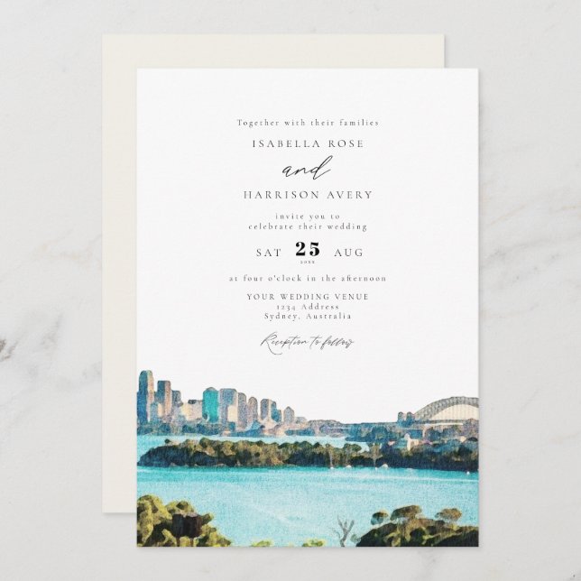 Invitation SYDNEY AUSTRALIA Mariage d'illustration (Devant / Derrière)