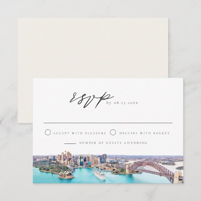 Invitation SYDNEY AUSTRALIA Skyline Destination RSVP (Devant / Derrière)