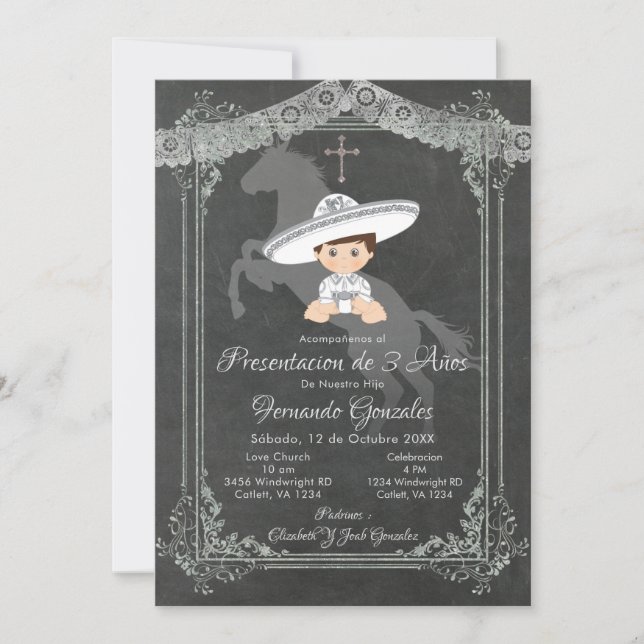 Invitation Sylver blanc mexicain Tres Anos Boy (Devant)