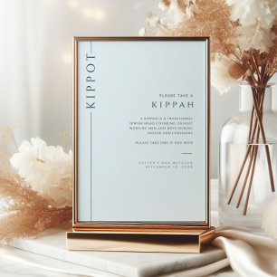 Invitation SYMBOLE Bleu Léger Barre Mitzvah Kippot