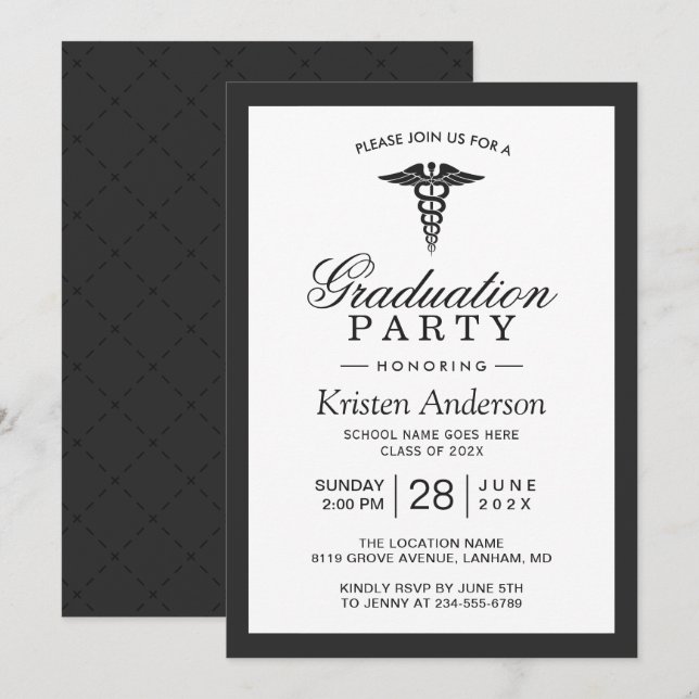 Invitation Symbole Caduceus Médicale School Graduation Party (Devant / Derrière)
