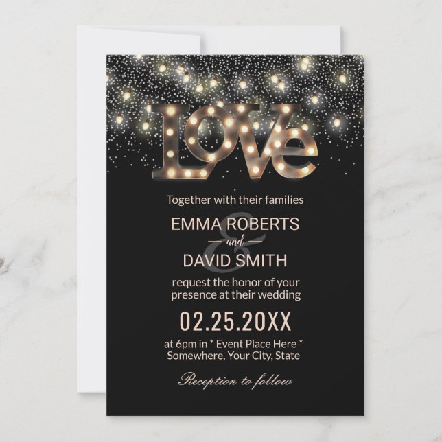 Invitation Symbole d'amour lumières de chaîne Confetti Mariag (Devant)