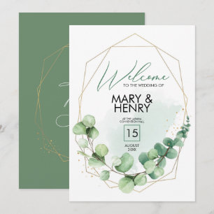 Invitation Symbole de bienvenue fête de mariage vert eucalypt