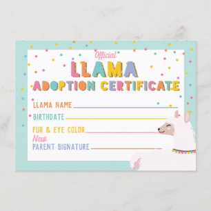 Invitation Symbole de certificat d'adoption Llama