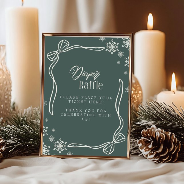 Invitation Symbole de la table de la couche verte d'hiver (Green Winter Coquette Diaper Raffle Table Sign Invitation)