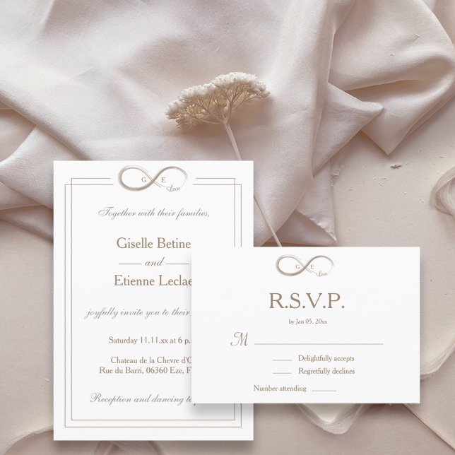 Invitation Symbole de l'infini Monogramme Mariage RSVP Blanc  (Créateur téléchargé)
