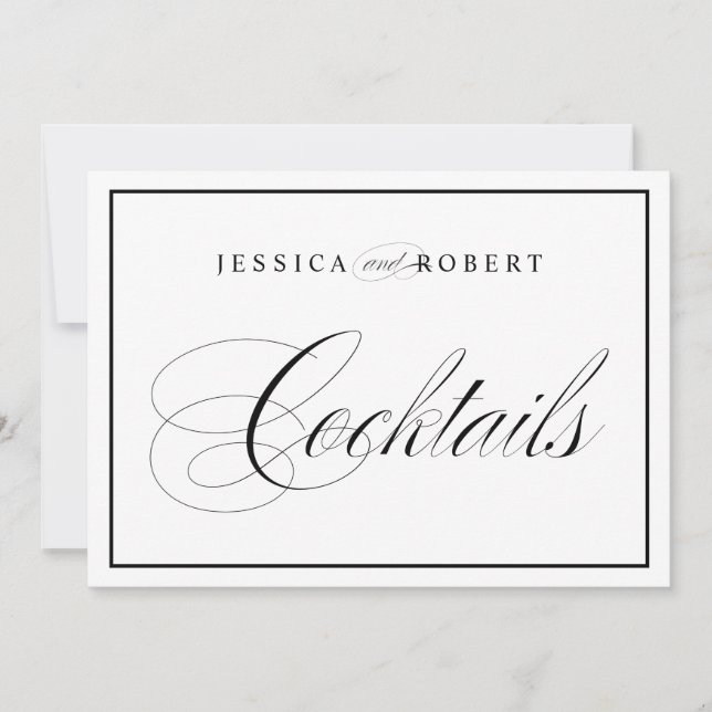 Invitation Symbole de mariage élégant Cocktails Bordure noire (Devant)
