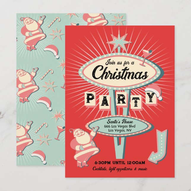 Invitation SYMBOLE DE Noël père Noël Mod Retro (Devant / Derrière)