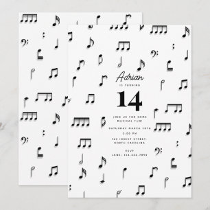 Invitation Symbole de notes de musique noir et blanc pour fêt