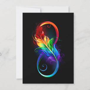 Invitation Symbole d'infini avec plume arc-en-ciel