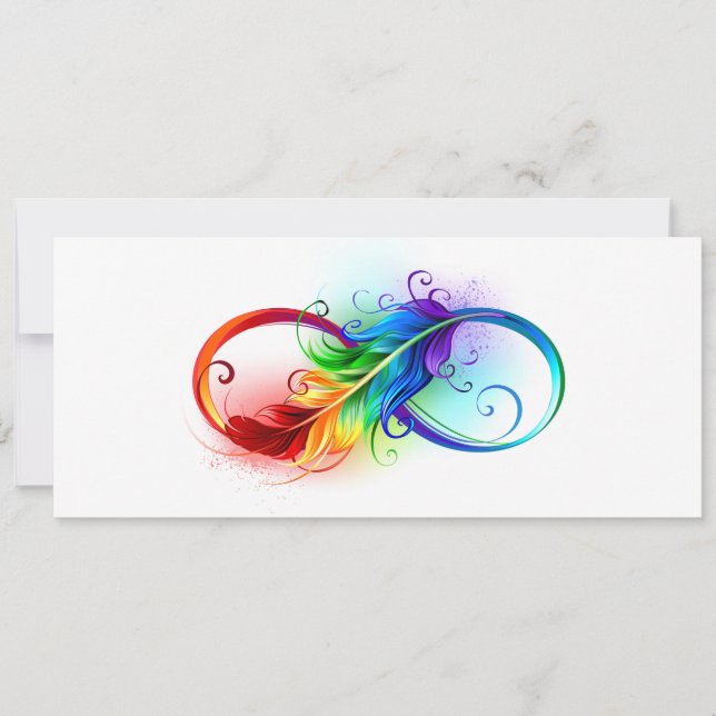 Invitation Symbole d'infini avec plume arc-en-ciel (Devant)