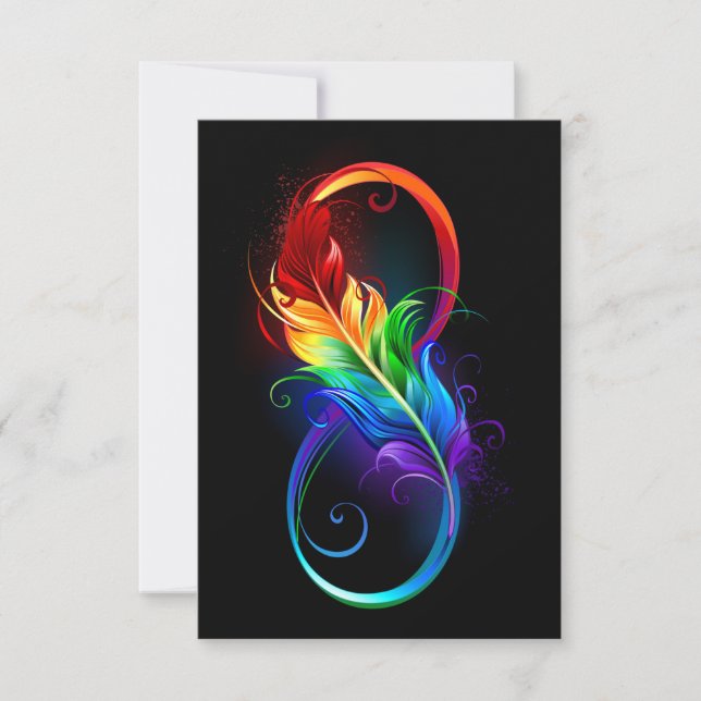 Invitation Symbole d'infini avec plume arc-en-ciel (Devant)