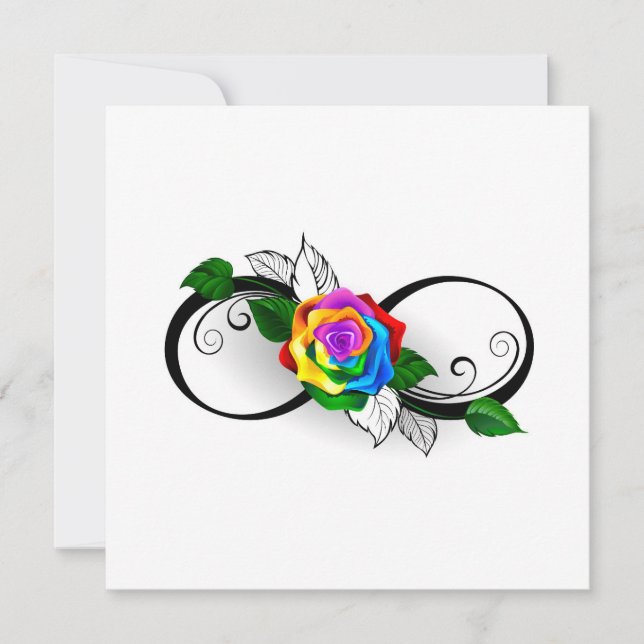 Invitation Symbole d'infini avec Rose arc-en-ciel (Devant)