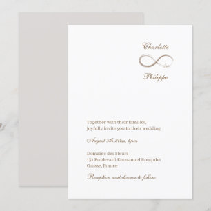 Invitation Symbole d'infini Blanc Gris Or Elégant Mariage