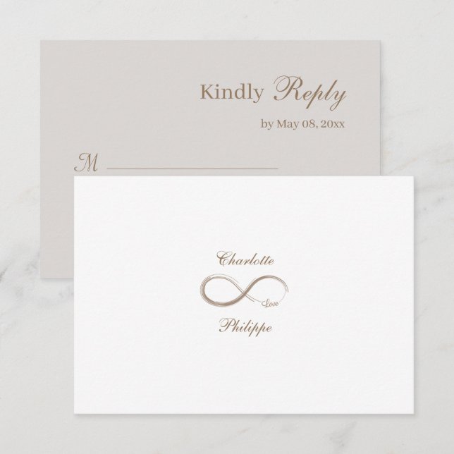 Invitation Symbole d'infini mariage gris blanc or RSVP (Devant / Derrière)