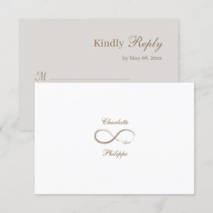 Invitation Symbole d'infini mariage gris blanc or RSVP