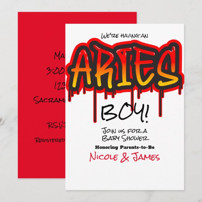 Invitation SYMBOLE D'INFLUENCE Zodiaque D'ARIE Baby shower ro (Devant / Derrière)