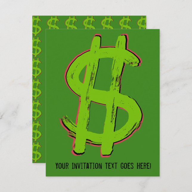 Invitation Symbole Dollar Vert (Devant / Derrière)