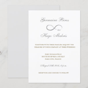 Invitation Symbole infini blanc gris or élégant mariage