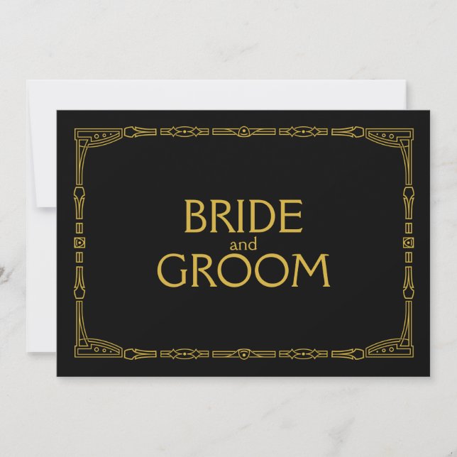 Invitation Symbole Mariage de style Art déco doré "Mariée et  (Devant)