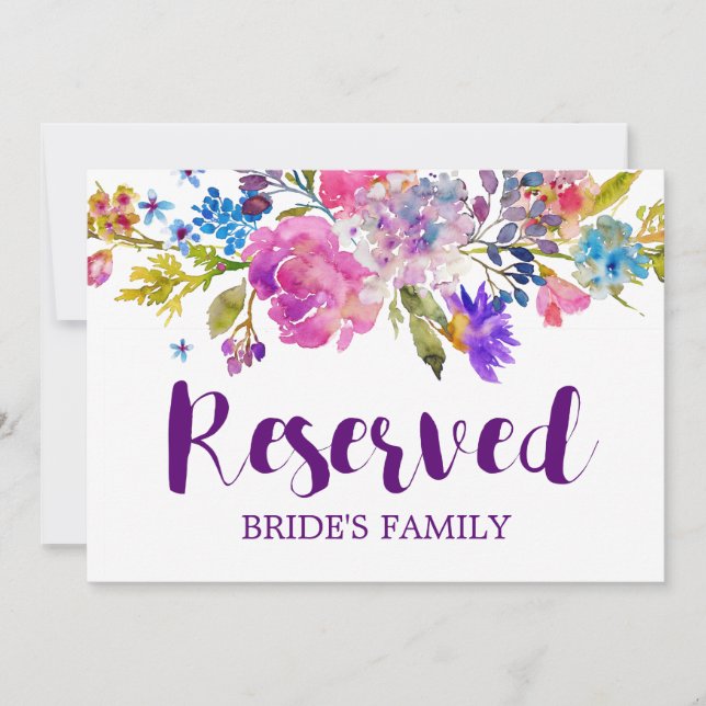 Invitation Symbole Mariage "Réservé" aux fleurs rose et bleu  (Devant)