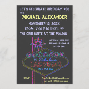 Invitation SYMBOLE NEON DE Las Vegas Anniversaire Bash