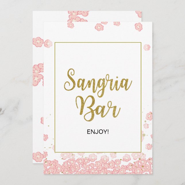 Invitation SYMBOLE Sangria| Fête de l'mariée rose et or (Devant / Derrière)