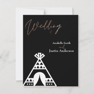 Invitation SYMBOLE TIpi AMÉRICAIN Mariage noir blanc