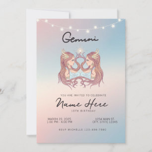 Invitation SYMBOLE Zodiaque Gemini Anniversaire