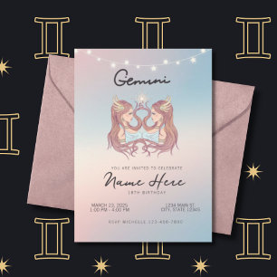 Invitation SYMBOLE Zodiaque Gemini Anniversaire