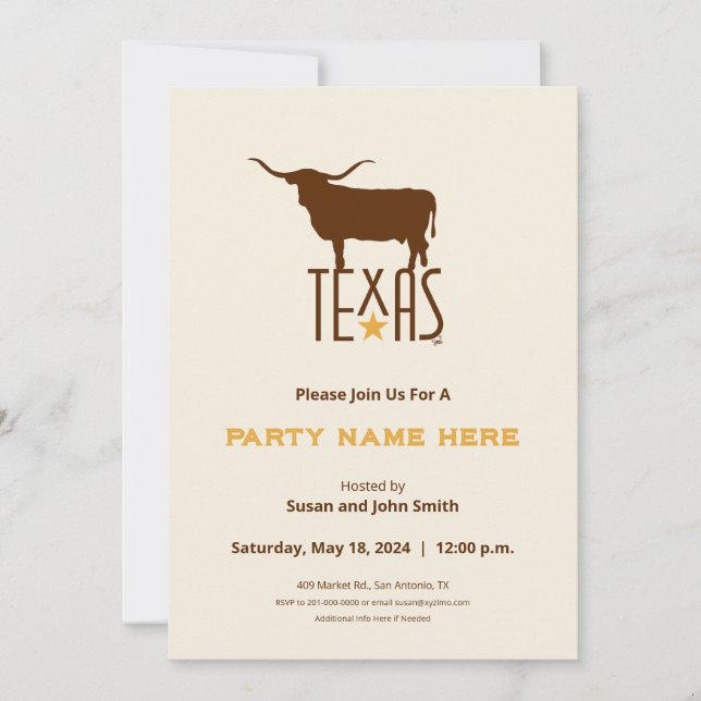 Invitation Symboles du Texas, Longhorn, marron (Devant)