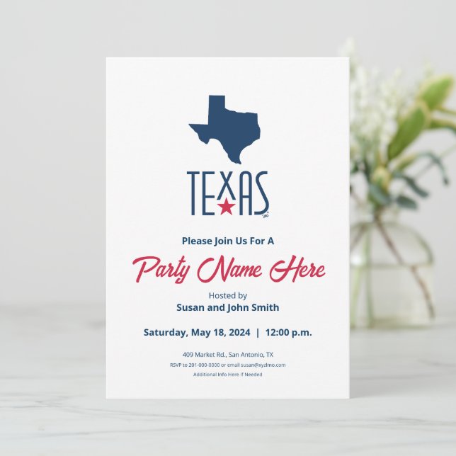 Invitation Symboles du Texas, Texas, bleu marine (Debout devant)