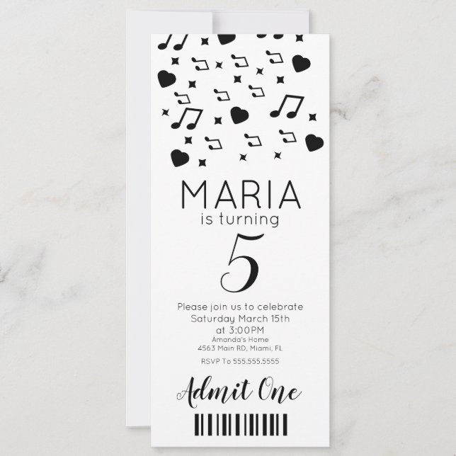 Invitation Sympa Concert Music Billet Style Party (Devant)
