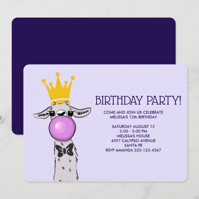 Invitation Sympa Llama Illustration Anniversaire (Devant / Derrière)