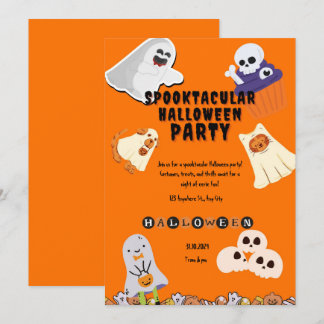 Invitation Sympa spottacular orange fantôme fête d'Halloween