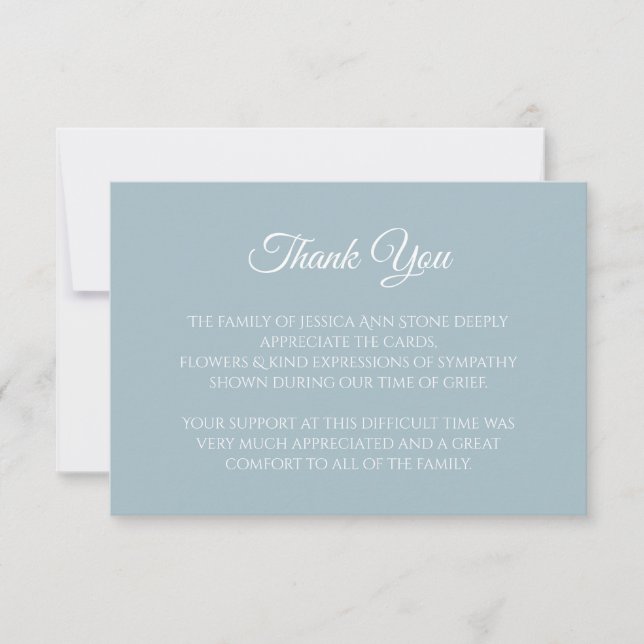 Invitation Sympathie Dusty Bleu Simple Merci funéraire (Devant)